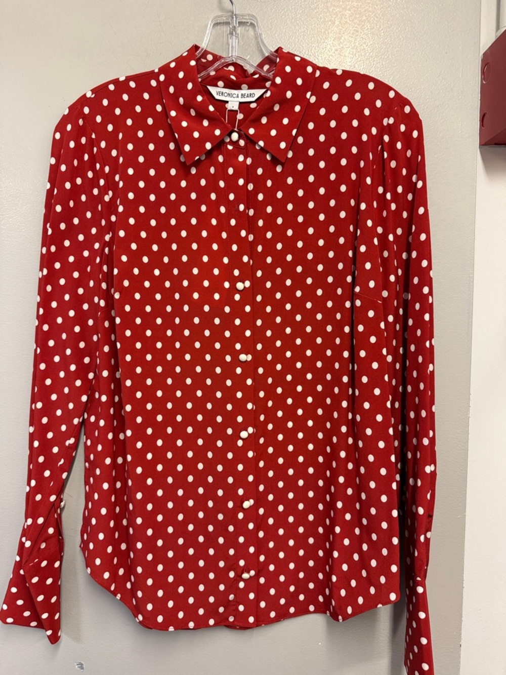 Veronica Beard paprika orange and White Polka Dot Long-Sleeve Blouse